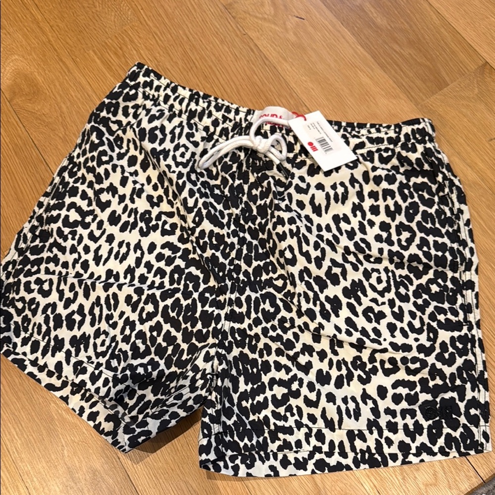 NWT Solid & Striped Leopard Print Swim Shorts
